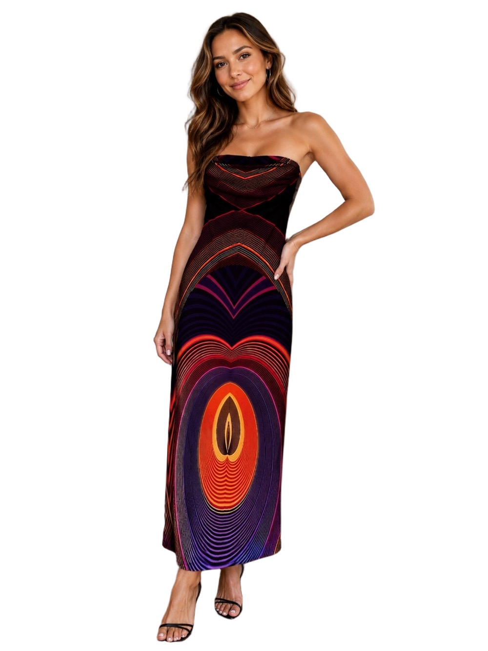 Forever 21 Strapless Multicolor Geometric Maxi Dress